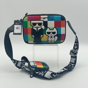 Karl‎ Lagerfeld Paris Colorful Check Maybelle Crossbody Camera Bag Choupette NWT